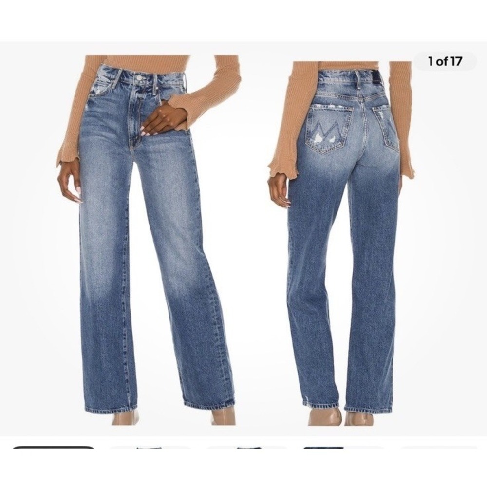 MOTHER Superior High Waisted Tunnel Vision Sneak Jeans 32L Wide Leg Distressed